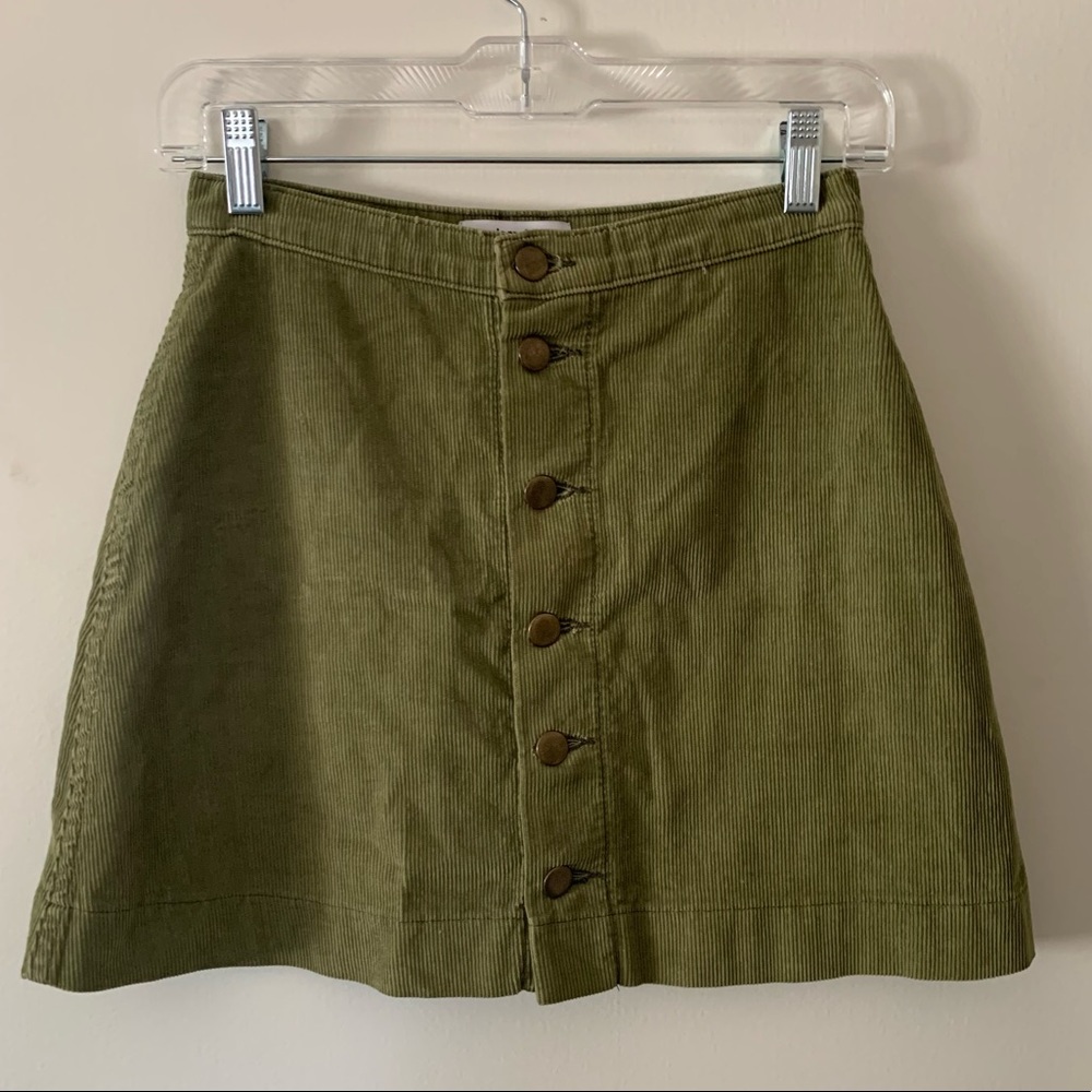 American Apparel olive green corduroy button skirt